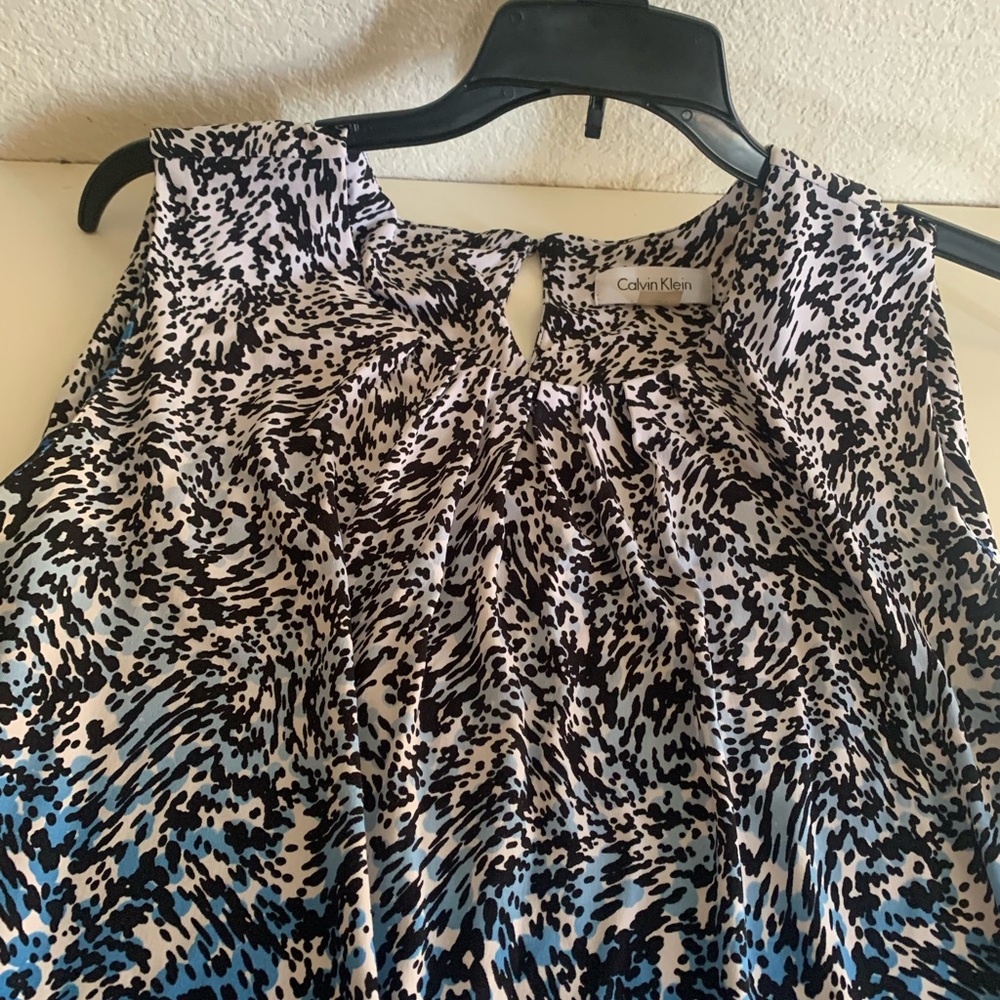 Calvin Klein Silver and Blue Ruched Tie Front Blouse - Picture 4 of 8